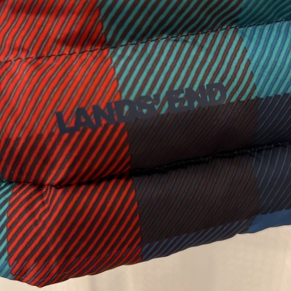 Lands' End Red/Blue Plaid 600 Down Insulated FullZip Puffer Vest Women’s Large - Picture 3 of 11